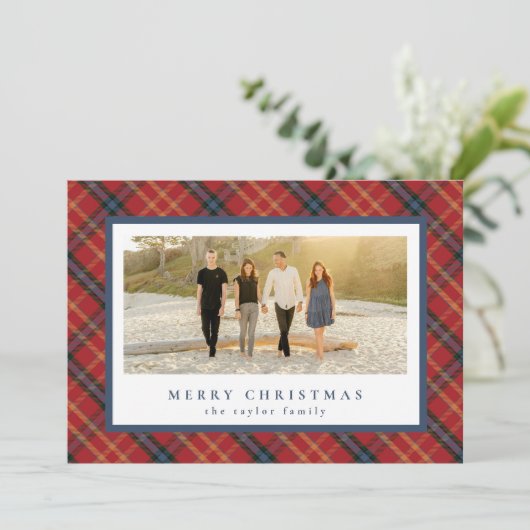 Classic Red Plaid Christmas Kaart (Staand voorkant)
