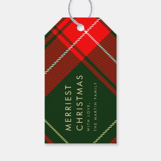 Classic Red Plaid Gepersonaliseerde Kerst Cadeaulabel (Voorkant)