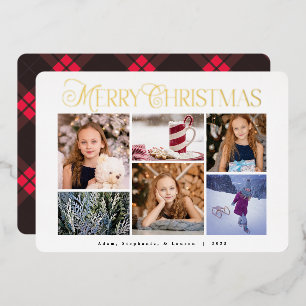 Classic Red Plaid Happy Holiday Folie Fotokaart Feestdagenkaart