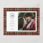 Classic Red Plaid Kerstnaam Monogram 1 Foto Feestdagenkaart (Voorkant)
