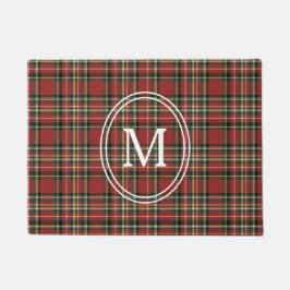 Classic Red Plaid Monogram Christmas Holiday Deurmat