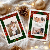 Classic Red Plaid Three Photo Christmas Card Kaart