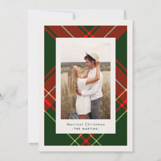 Classic Red Plaid Three Photo Christmas Card Kaart (Voorkant)