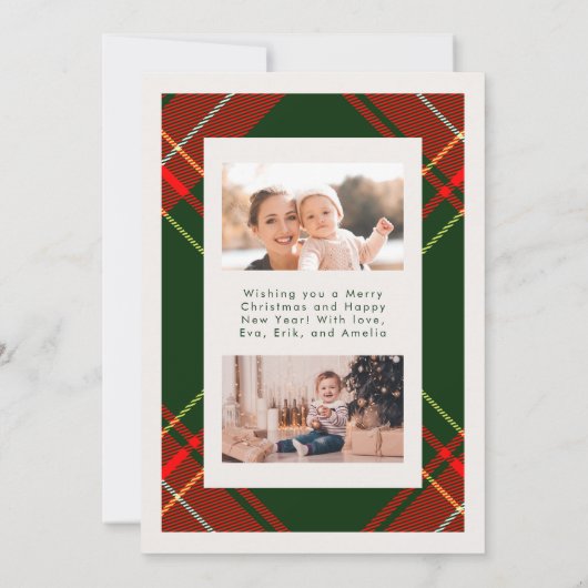 Classic Red Plaid Three Photo Christmas Card Kaart (Achterkant)