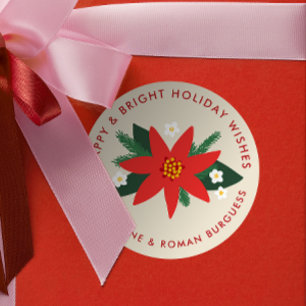 Classic Red Poinsettia kerstfeestdag cadeautjes Ronde Sticker