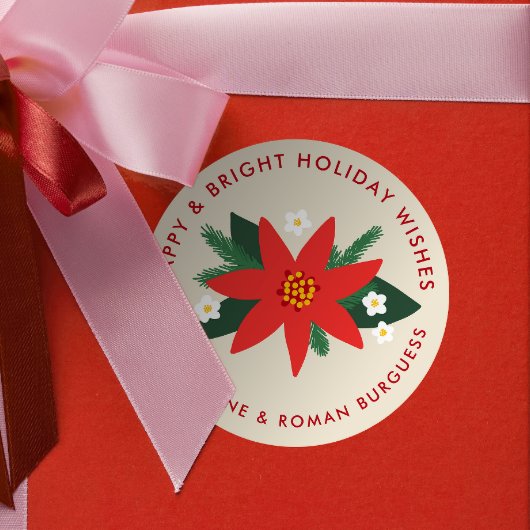 Classic Red Poinsettia kerstfeestdag cadeautjes Ronde Sticker