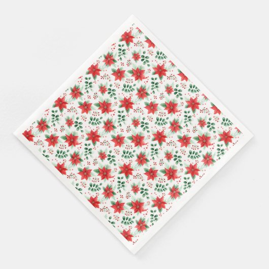 Classic Red Poinsettias Botanical Pattern Servet (Hoek)