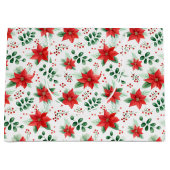 Classic Red Poinsettias Waterverf Stijlpatroon Groot Cadeauzakje (Voorkant)