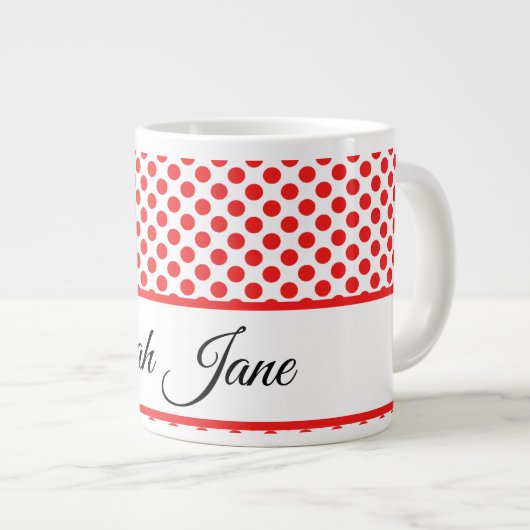 Classic red Polka stipt monogram script typografie Grote Koffiekop (Voorkant rechts)