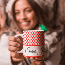 Classic red Polka stipt monogram script typografie Grote Koffiekop