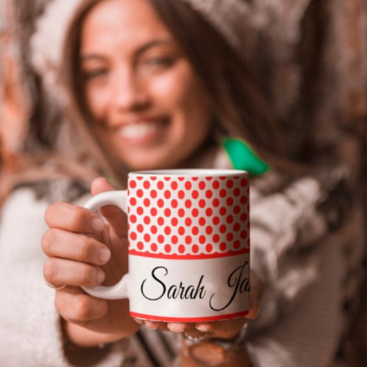 Classic red Polka stipt monogram script typografie Grote Koffiekop