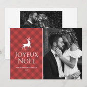 Classic Red Pset met Deer Joyeux Noël Foto Feestdagenkaart (Voorkant / Achterkant)
