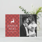 Classic Red Pset met Deer Joyeux Noël Foto Feestdagenkaart (Staand voorkant)