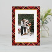 Classic Red Pset Pattern Merry kerstfoto Folie Feestdagenkaart (Staand Voorkant)