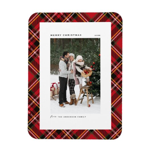 Classic Red Pset Pattern Merry kerstfoto Magneet (Verticaal)
