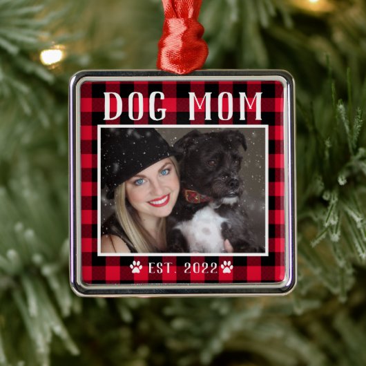 Classic Red Pset Personalized Dog mam Foto Metalen Ornament (Boom)