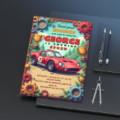 Classic Red Race Car Birthday Party Kaart