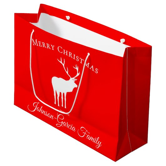 Classic Red Reindeer Elegant Christmas  Groot Cadeauzakje (Voorkant Gekanteld)