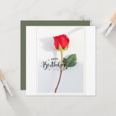 Classic Red Rose Birthday Flat Greeting Card Kaart (Voorkant / Achterkant in situ)