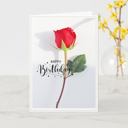 Classic Red Rose Birthday folded Greeting Card Kaart (Gele Bloem)