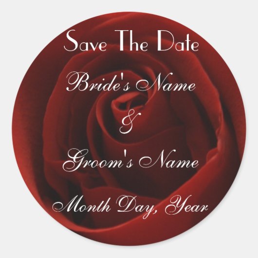 Classic Red Rose Save the Date Sticker (Voorkant)