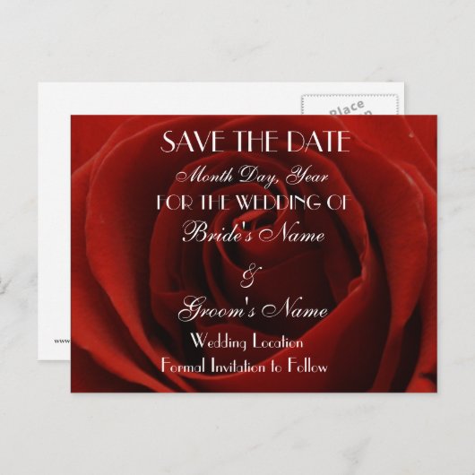 Classic Red Rose Save the Date Wedding Briefkaart (Voorkant / Achterkant)
