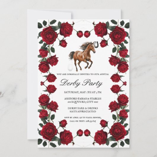 Classic Red Rose Wreath Kentucky Derby Invitation  Kaart (Voorkant)