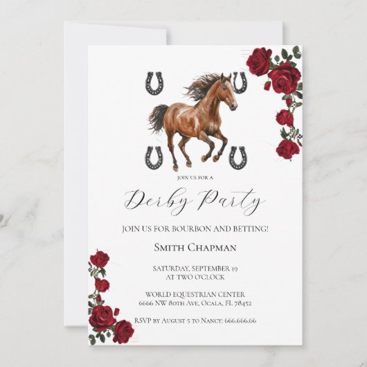 Classic Red Rose Wreath Kentucky Derby Invitation  Kaart (Voorkant)