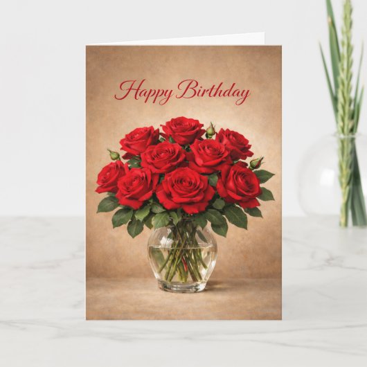 Classic Red Roses Birthday Kaart (Voorkant)