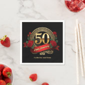 Classic Red Roses & Gold 50ste bruiloft Jubileum Servet (Insitu)