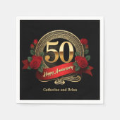 Classic Red Roses & Gold 50ste bruiloft Jubileum Servet (Voorkant)