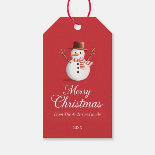 Classic Red Snowman Family Christmas Cadeaulabel (Voorkant)