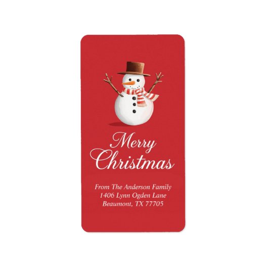 Classic Red Snowman Family Christmas Etiket (Voorkant)