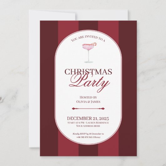 Classic red stripe Christmas Invitation Kaart (Voorkant)