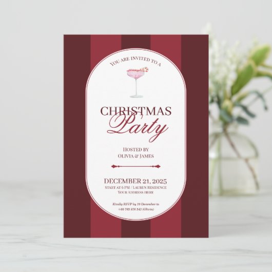 Classic red stripe Christmas Invitation Kaart (Staand voorkant)