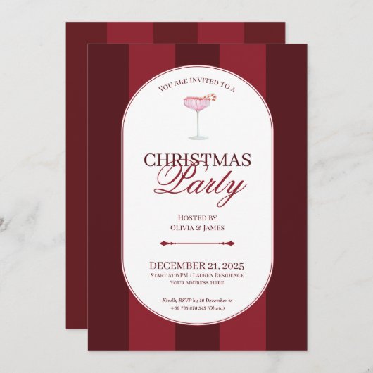 Classic red stripe Christmas Invitation Kaart (Voorkant / Achterkant)