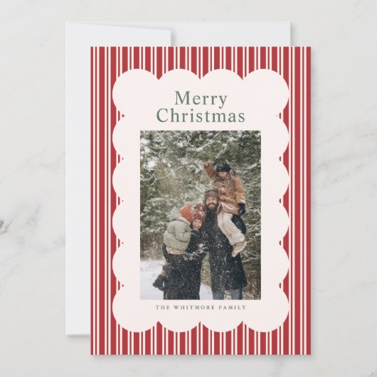 Classic Red Stripe Photo Holiday Card Feestdagenkaart (Voorkant)