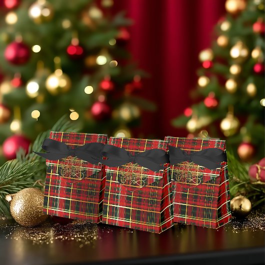 Classic Red Tartan 'Merry Christmas' Favor Boxes Bedankdoosjes