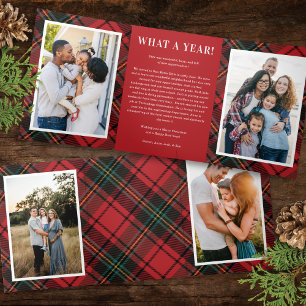 Classic Red Tartan Multi-Photo Gevouwen Vakantie K Drieluik Uitnodiging
