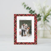 Classic Red Tartan Patroon Foto Feestdagenkaart (Staand voorkant)