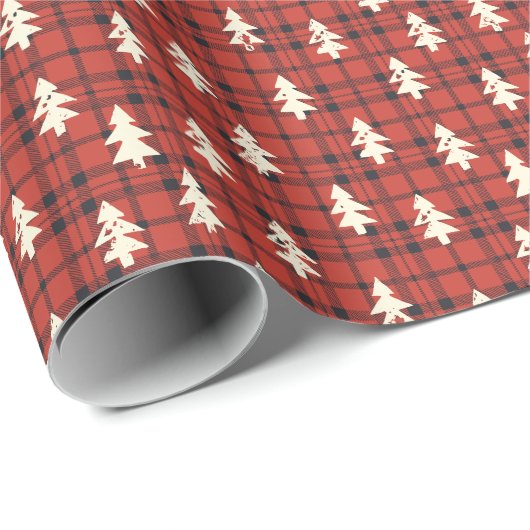 Classic Red Tartan Plaid Christmas Pine Trees Cadeaupapier (Rol Hoek)