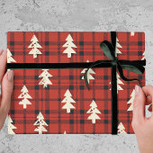 Classic Red Tartan Plaid Christmas Pine Trees Cadeaupapier
