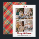 Classic Red Tartan Plaid Hand Lettered Christmas Feestdagenkaart<br><div class="desc">Celebrate the season with this festive card showcasing a vibrant red tartan plaid back and hand-lettered "Merry Christmas". Easily personalize it with four of your favorite family photos and your custom name.</div>
