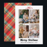 Classic Red Tartan Plaid Hand Lettered Christmas Feestdagenkaart<br><div class="desc">Celebrate the season with this festive card showcasing a vibrant red tartan plaid back and hand-lettered "Merry Christmas". Easily personalize it with four of your favorite family photos and your custom name.</div>