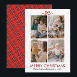 Classic Red Tartan Plaid Multi Photo Christmas Feestdagenkaart<br><div class="desc">Bring a touch of tradition to your holiday season with this festive red tartan plaid backed Christmas card. The four-photo grid on the front allows you to share multiple memories with friends and loved ones.</div>
