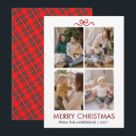 Classic Red Tartan Plaid Multi Photo Christmas Feestdagenkaart<br><div class="desc">Bring a touch of tradition to your holiday season with this festive red tartan plaid backed Christmas card. The four-photo grid on the front allows you to share multiple memories with friends and loved ones.</div>