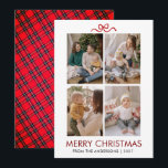 Classic Red Tartan Plaid Multi Photo Christmas Feestdagenkaart<br><div class="desc">Bring a touch of tradition to your holiday season with this festive red tartan plaid backed Christmas card. The four-photo grid on the front allows you to share multiple memories with friends and loved ones.</div>