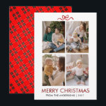Classic Red Tartan Plaid Multi Photo Christmas Feestdagenkaart<br><div class="desc">Bring a touch of tradition to your holiday season with this festive red tartan plaid backed Christmas card. The four-photo grid on the front allows you to share multiple memories with friends and loved ones.</div>