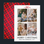 Classic Red Tartan Plaid Multi Photo Christmas Feestdagenkaart<br><div class="desc">Bring a touch of tradition to your holiday season with this festive red tartan plaid backed Christmas card. The four-photo grid on the front allows you to share multiple memories with friends and loved ones.</div>