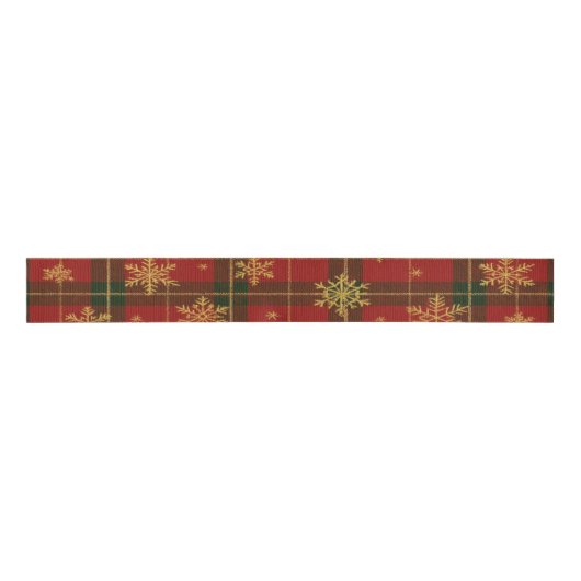 Classic Red Tartan with Golden Snowflakes Grosgrain Lint (Voorkant)